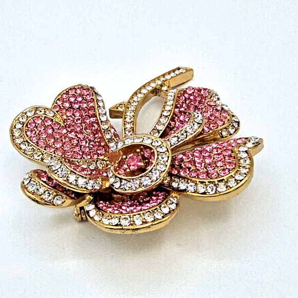 Joan Rivers Flower Brooch Vtg Pink Heart Petal Pave Crystal Swarovski RARE Pin - Picture 4 of 12